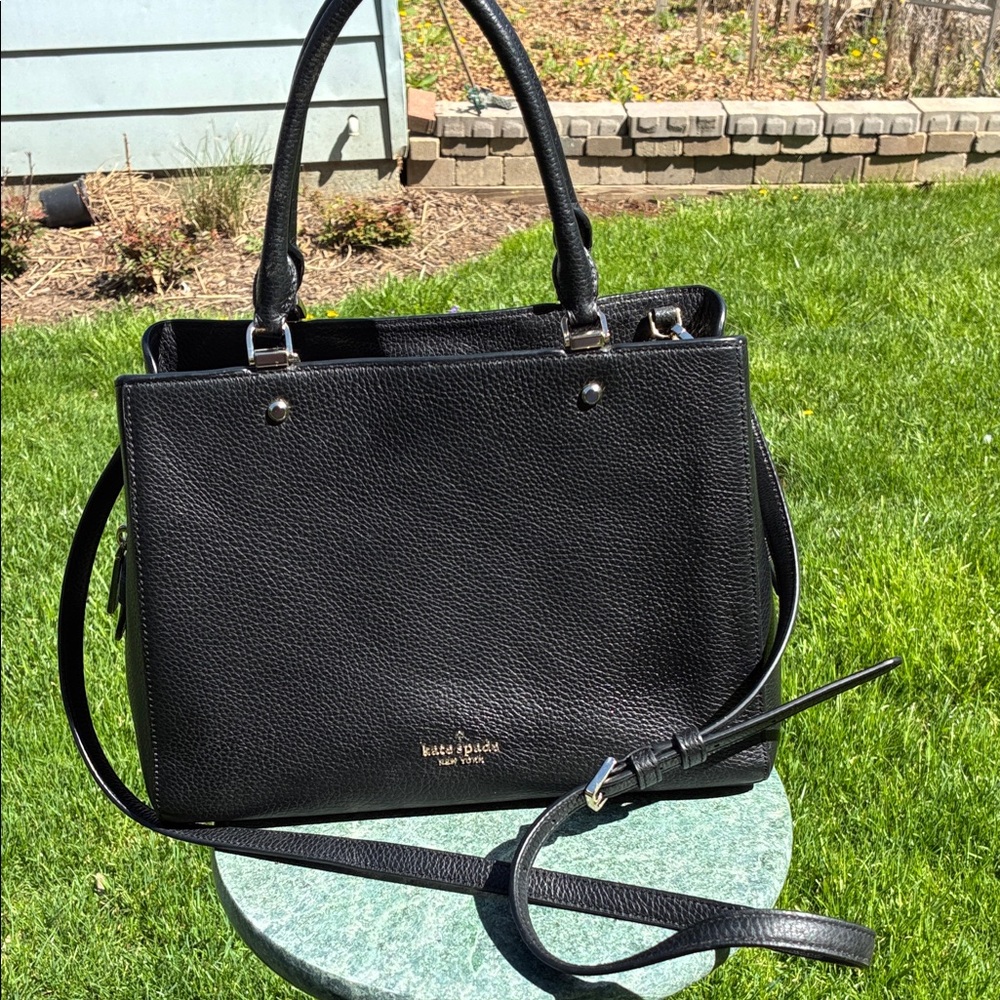 kate spade Black Pebbled Leather Satchel with Detachable Strap